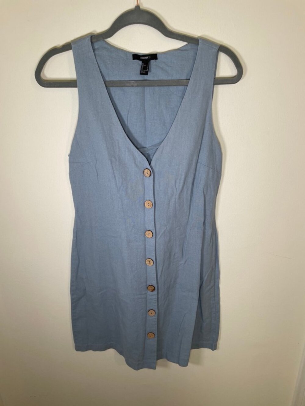 Forever 21 Dusty Blue Linen Blend Button Down Mini Dress